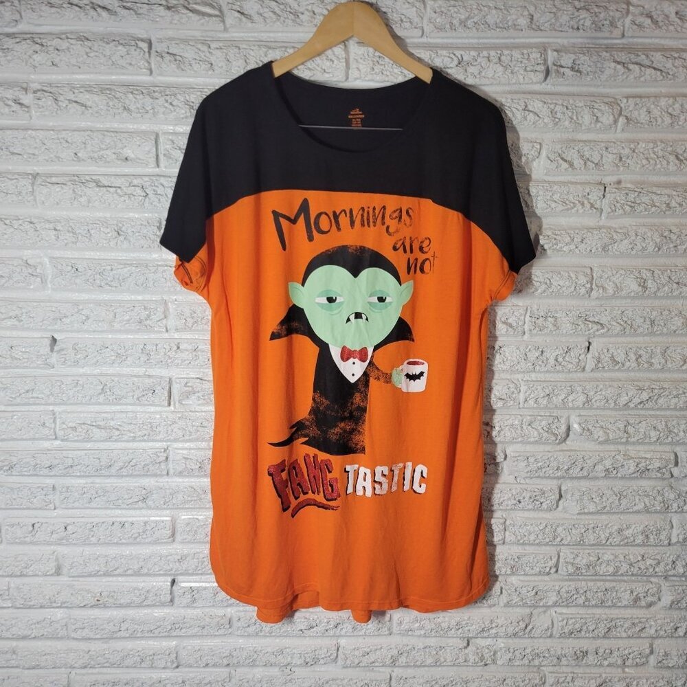 Celebrate Halloween Pajama Top XL Orange Vampire Fangs Graphic NOV113E